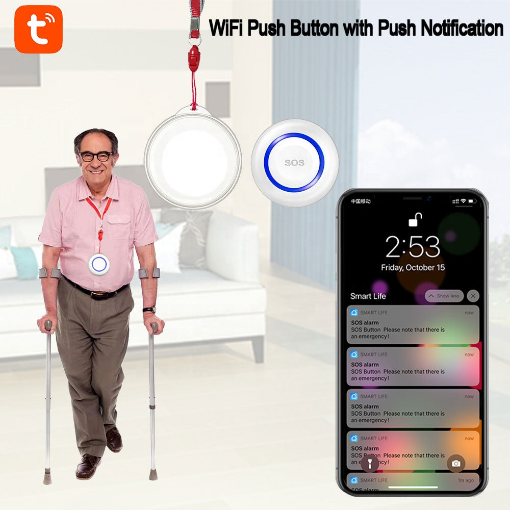 Botón de Pánico SOS de Emergencia WiFi RF433MHz con Control de App Tuya Smart - VX571
