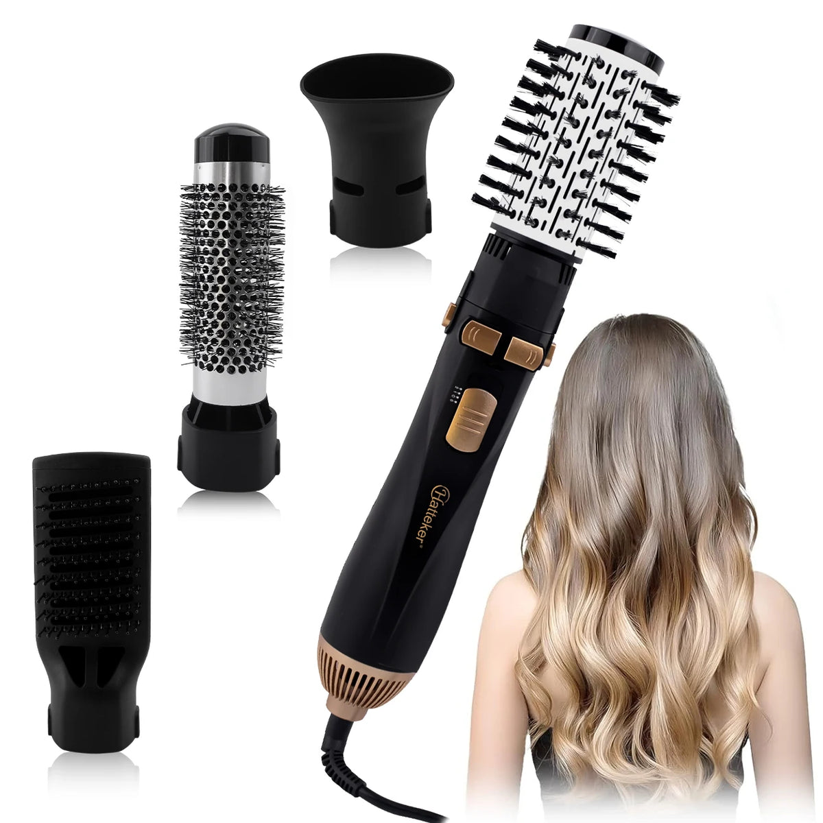Cepillo Secador de Pelo Hatteker HT-301 - Alta Potencia - 3 Velocidades - Diseño Multifuncional Vista Lateral - Mall ZOFRI Iquique