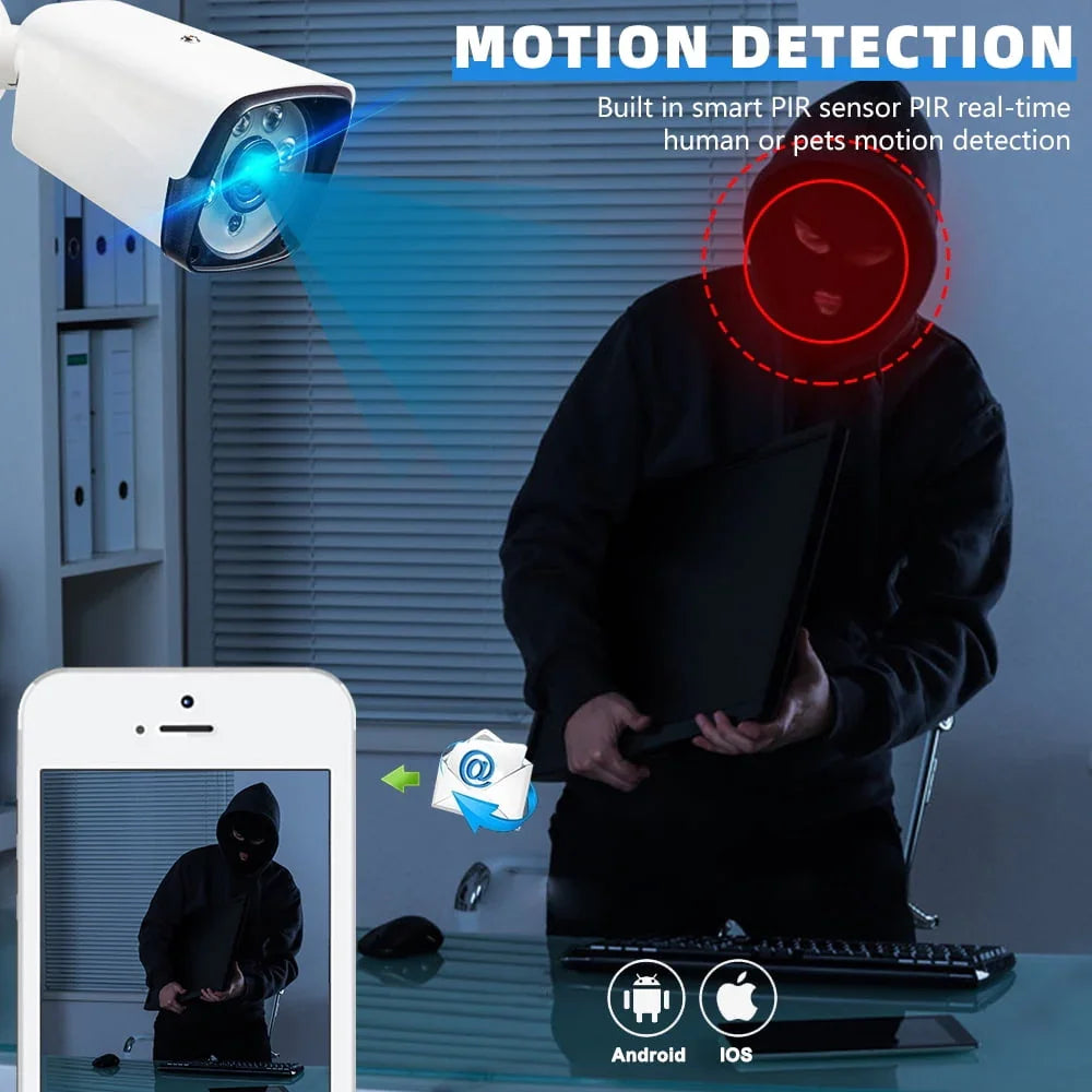 Sistema Seguridad 4K DVR 4 Canales, Cámaras IP Exterior/Interior Nocturna