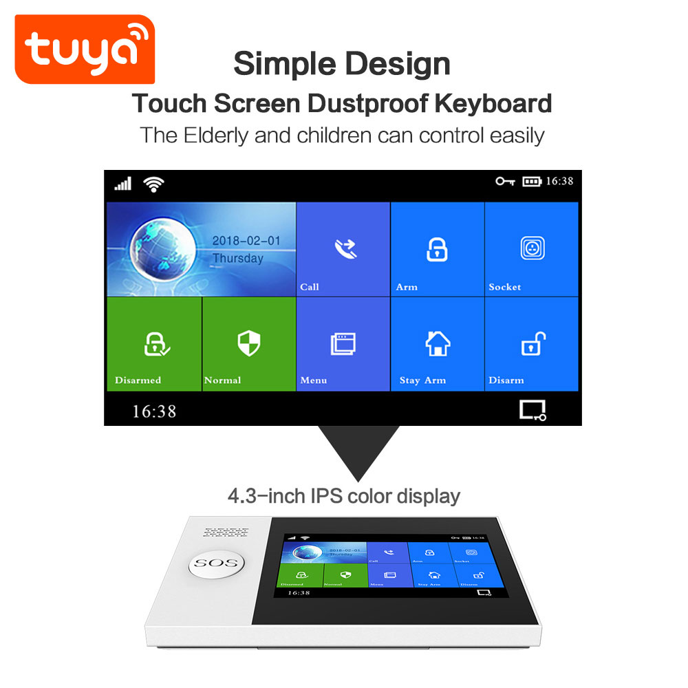 Sistema alarma Tuya WiFi GSM con pantalla táctil