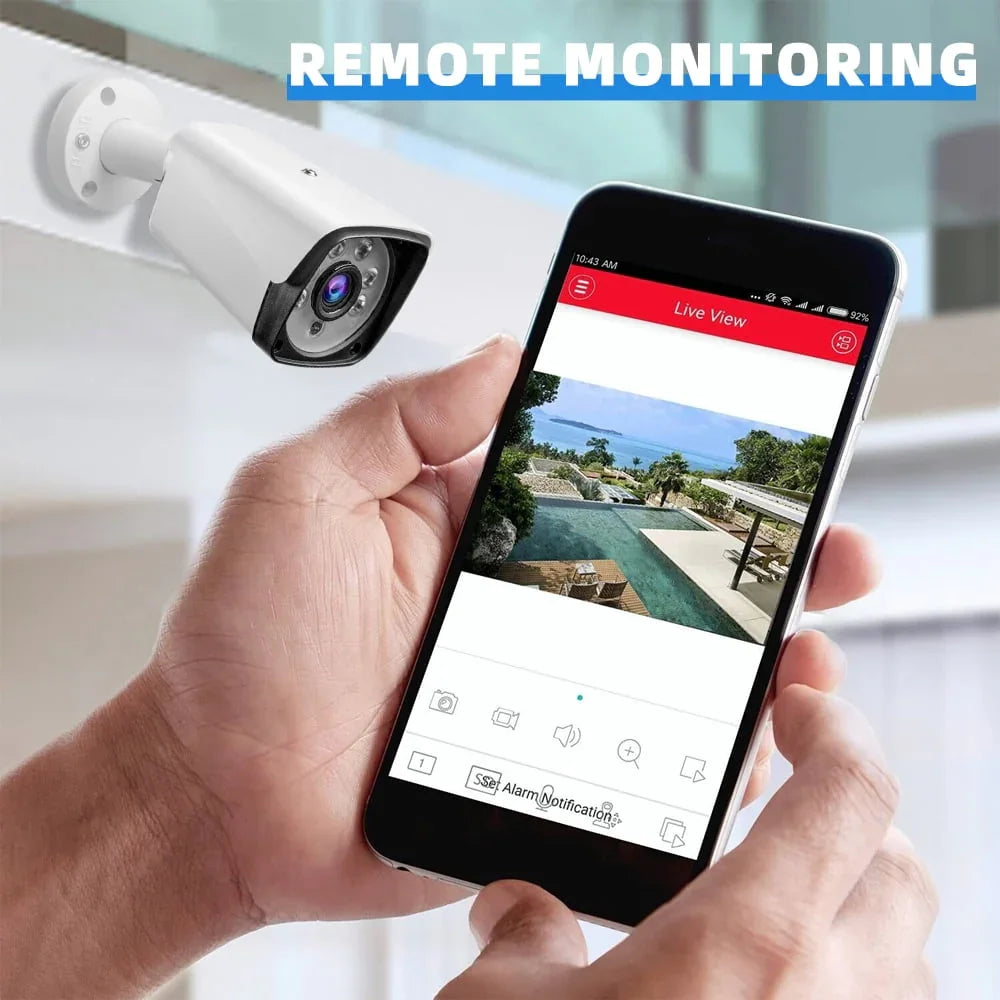 Sistema Seguridad 4K DVR 4 Canales, Cámaras IP Exterior/Interior Nocturna