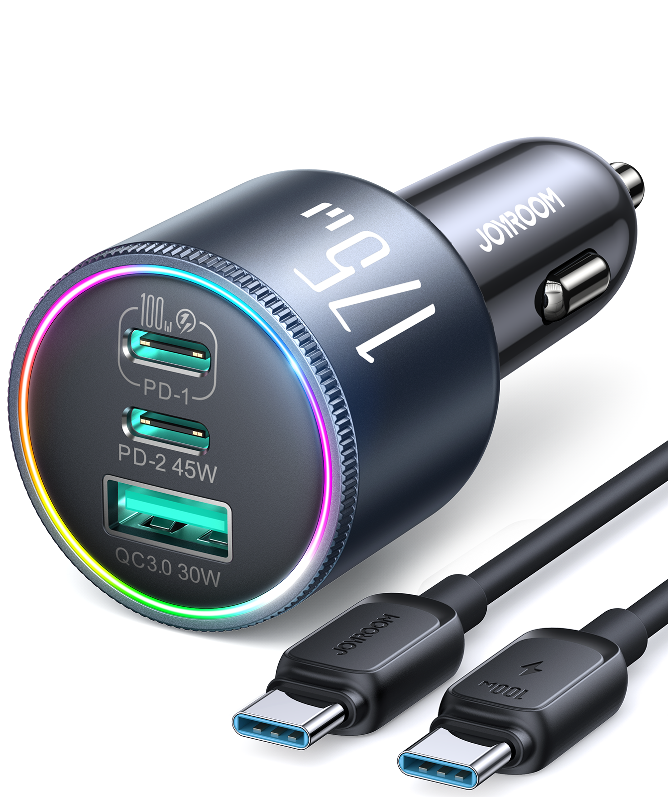 Joyroom JR-CCN07 Cargador Auto GaN 175W Vista Lateral - Mall ZOFRI Iquique