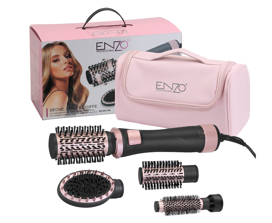 Estilizador de Aire Caliente ENZO Lujo Profesional: 4 Cabezales Intercambiables, Rotación Automática