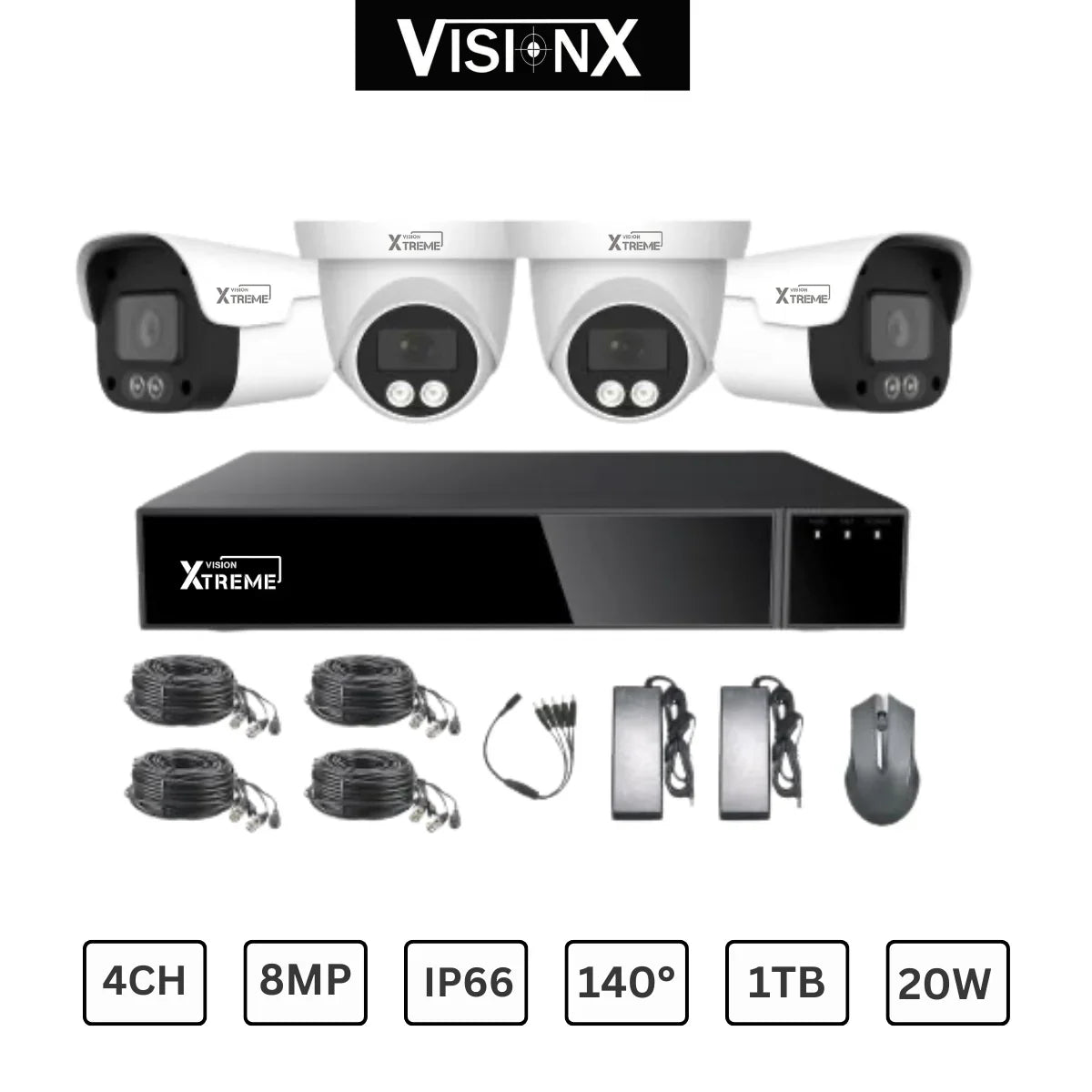 VisionX ESSENTIAL Kit Seguridad 4 Camaras 8MP Full Color Vision Nocturna IA - Krishna Iquique ZOFRI